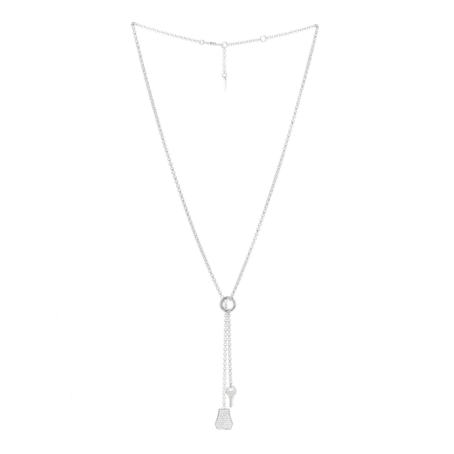 Hermes 18K White Gold Diamond PM Kelly Clochette Necklace 3 of 5