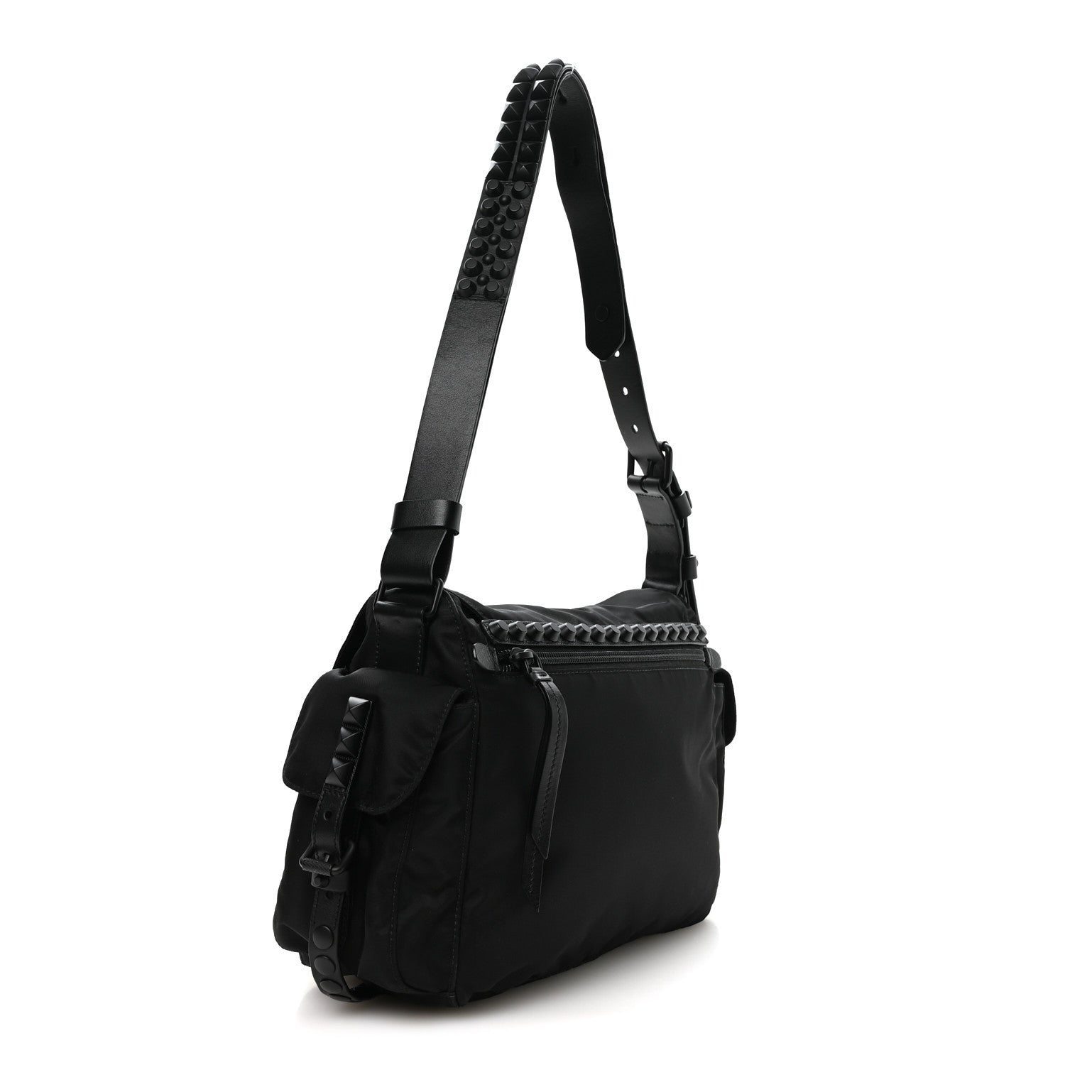 Prada Nylon New Vela Studded Messenger Bag Black 3 of 10