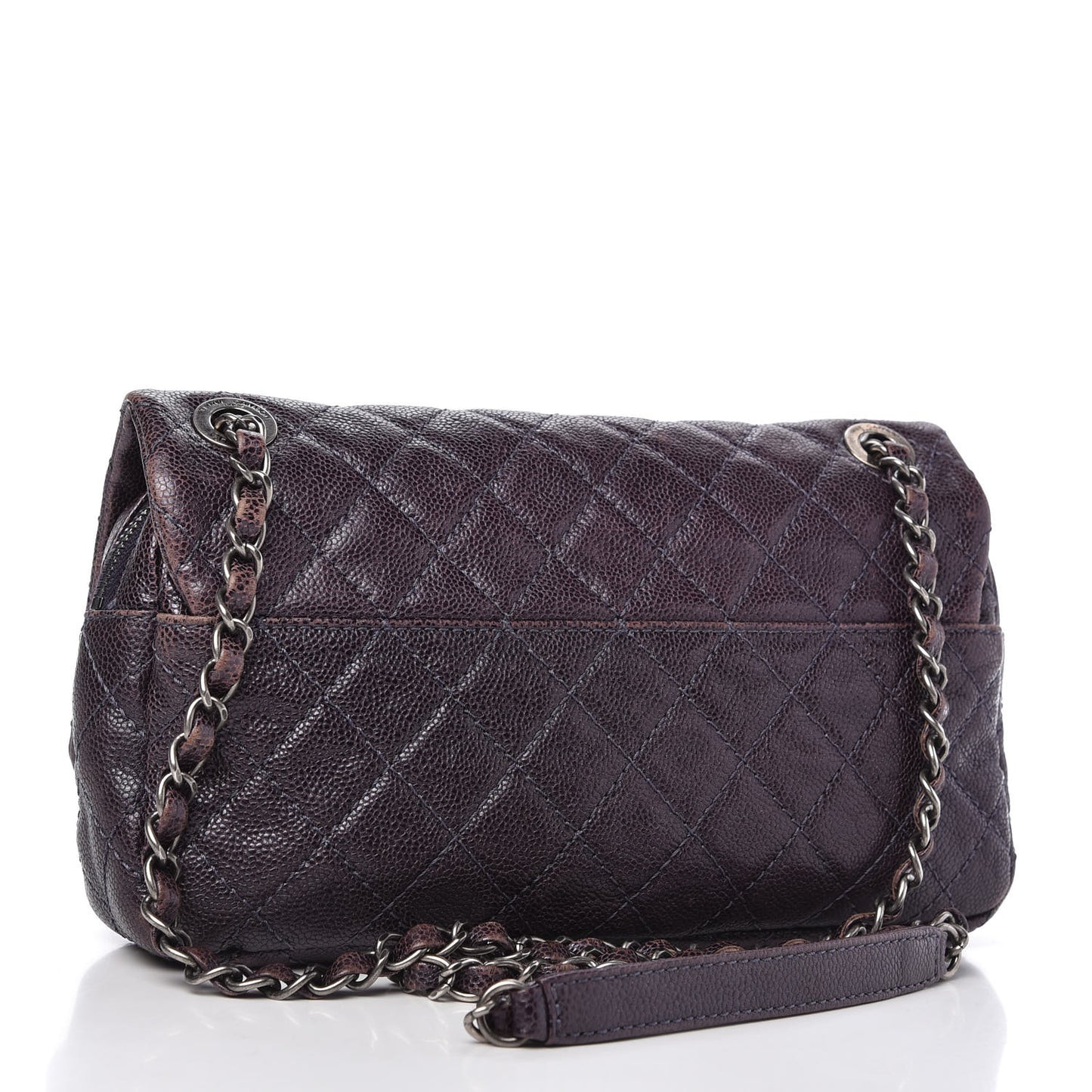 Iridescent Caviar Quilted Small Chic Flap Dark Purple
