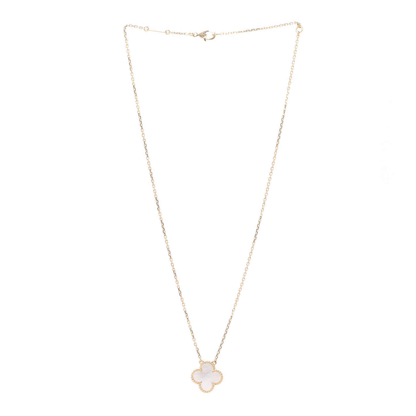 18K Yellow Gold Mother of Pearl Vintage Alhambra Pendant Necklace