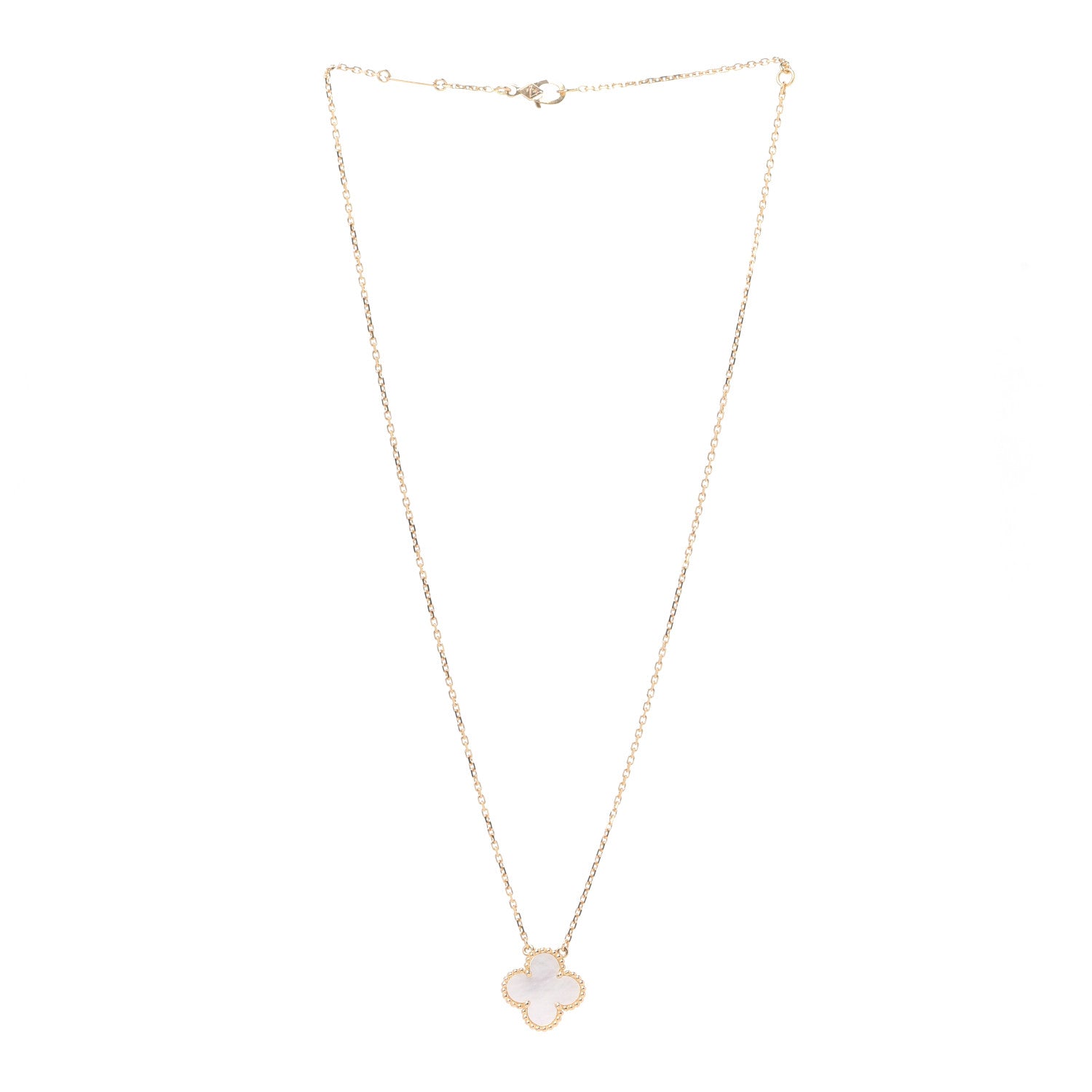 Van Cleef & Arpels 18K Yellow Gold Mother of Pearl Vintage Alhambra Pendant Necklace 3 of 7