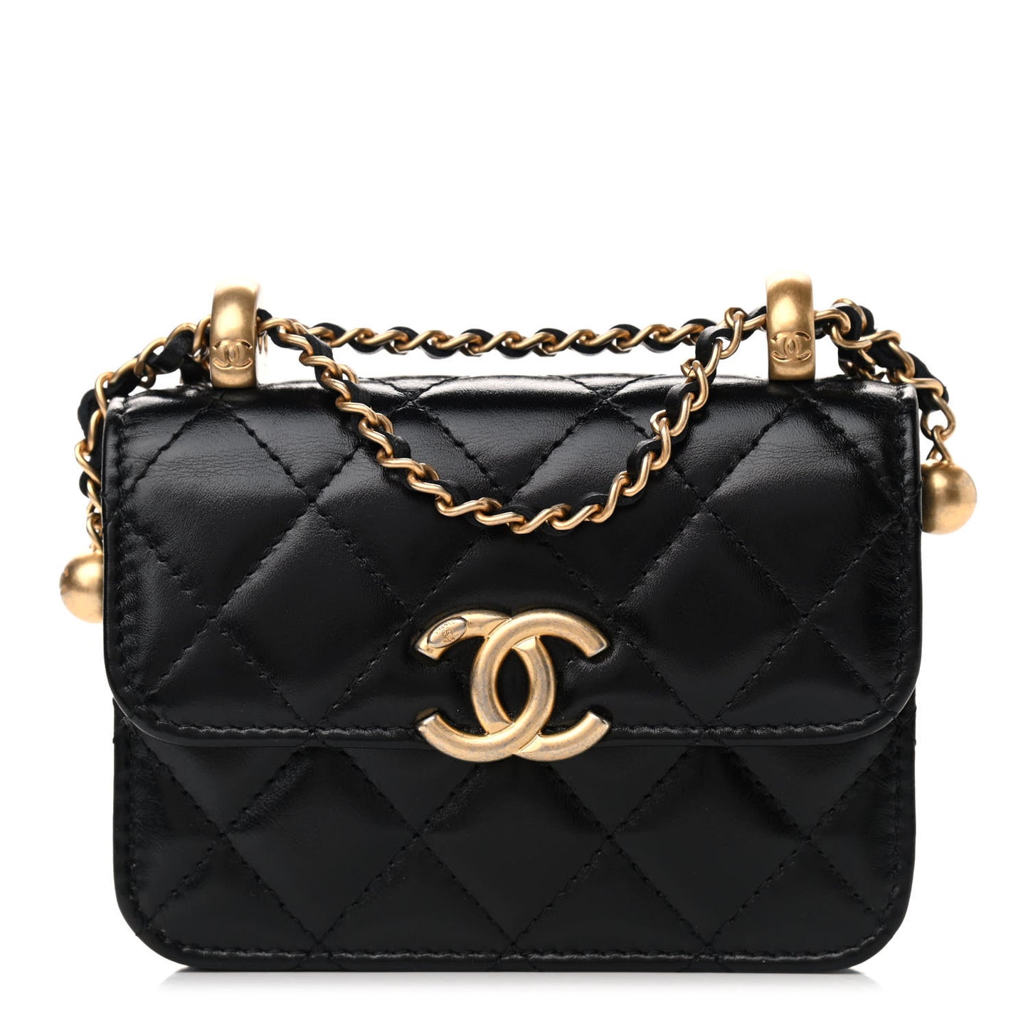 Calfskin Quilted Perfect Fit Coin Purse With Chain Black