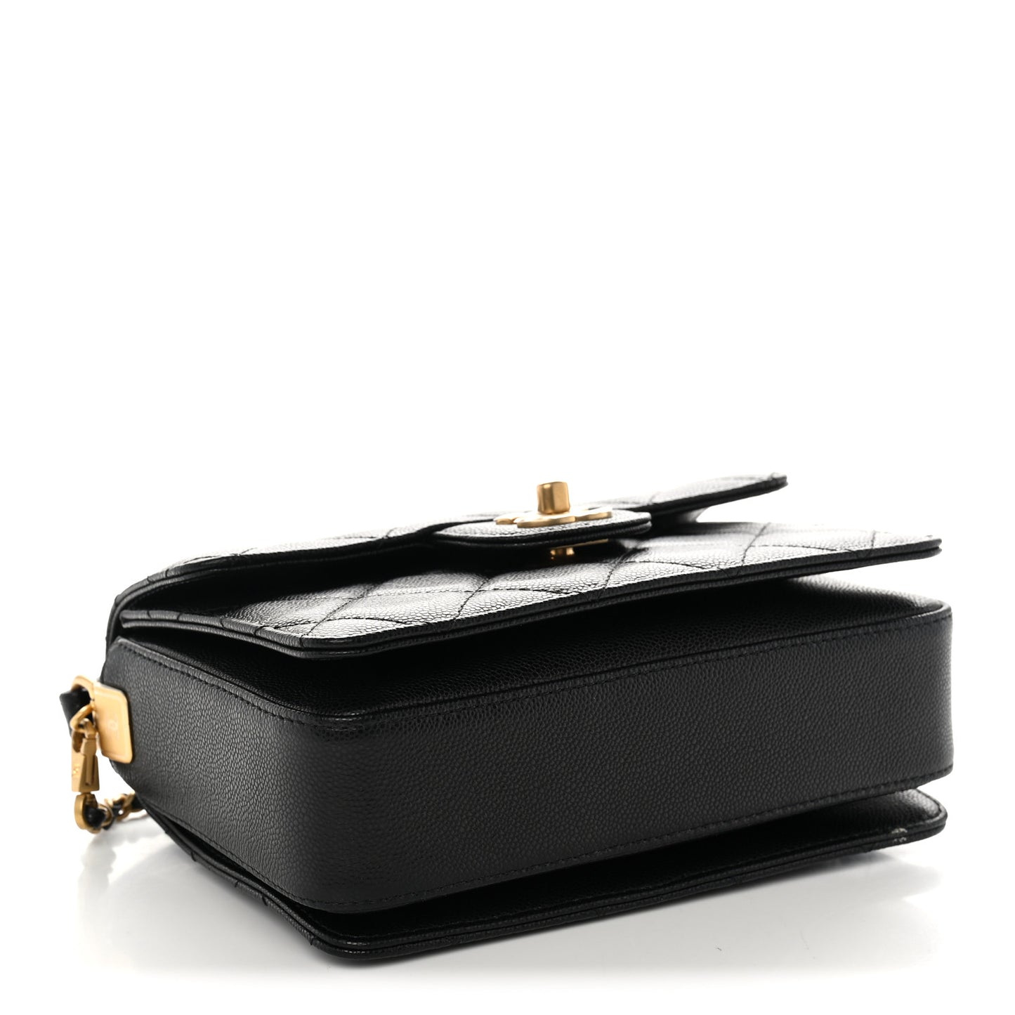 Shiny Caviar Quilted Mini Top Handle Flap Black