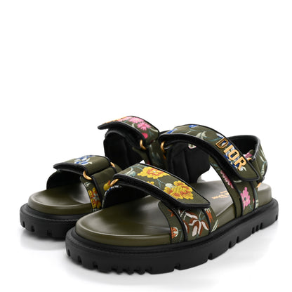 Christian Dior Technical Fabric Petites Fleurs Print Dioract Sandals 36 Kaki 4 of 11