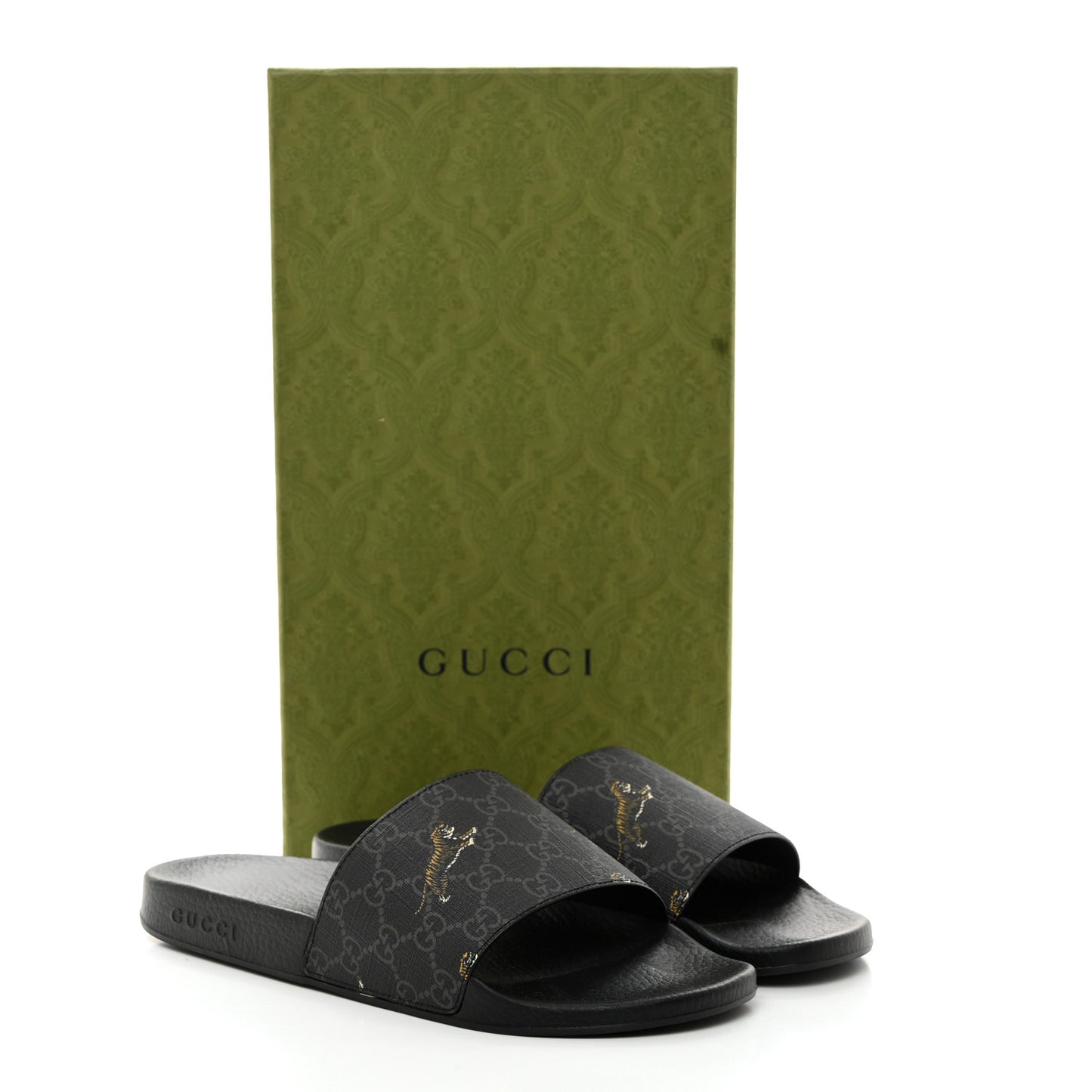 GG Supreme Monogram Tigers Mens Slide Sandals 10 Black Multicolor