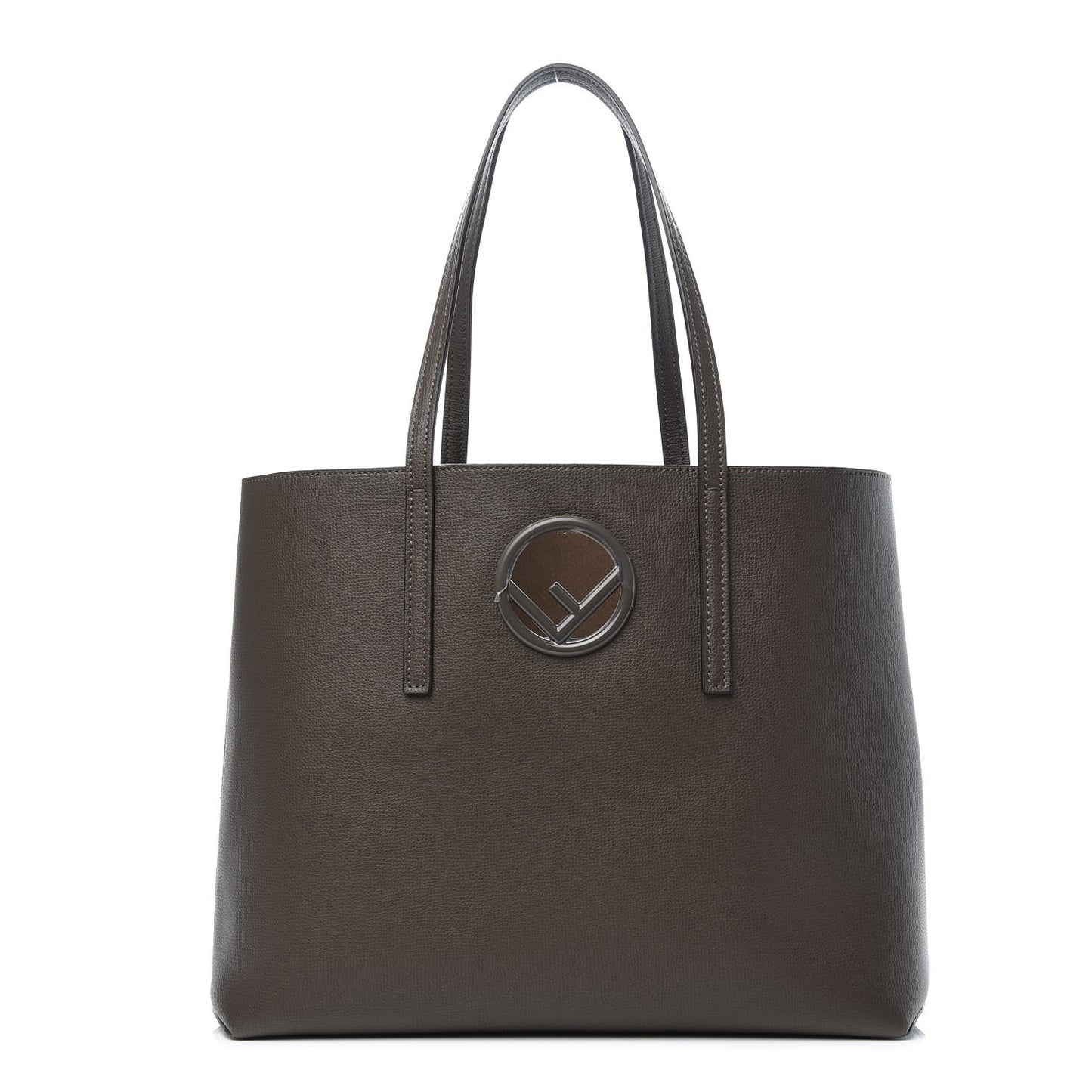 Vitello Vienna Enamel F is Fendi Shopping Tote Carbone Tobacco