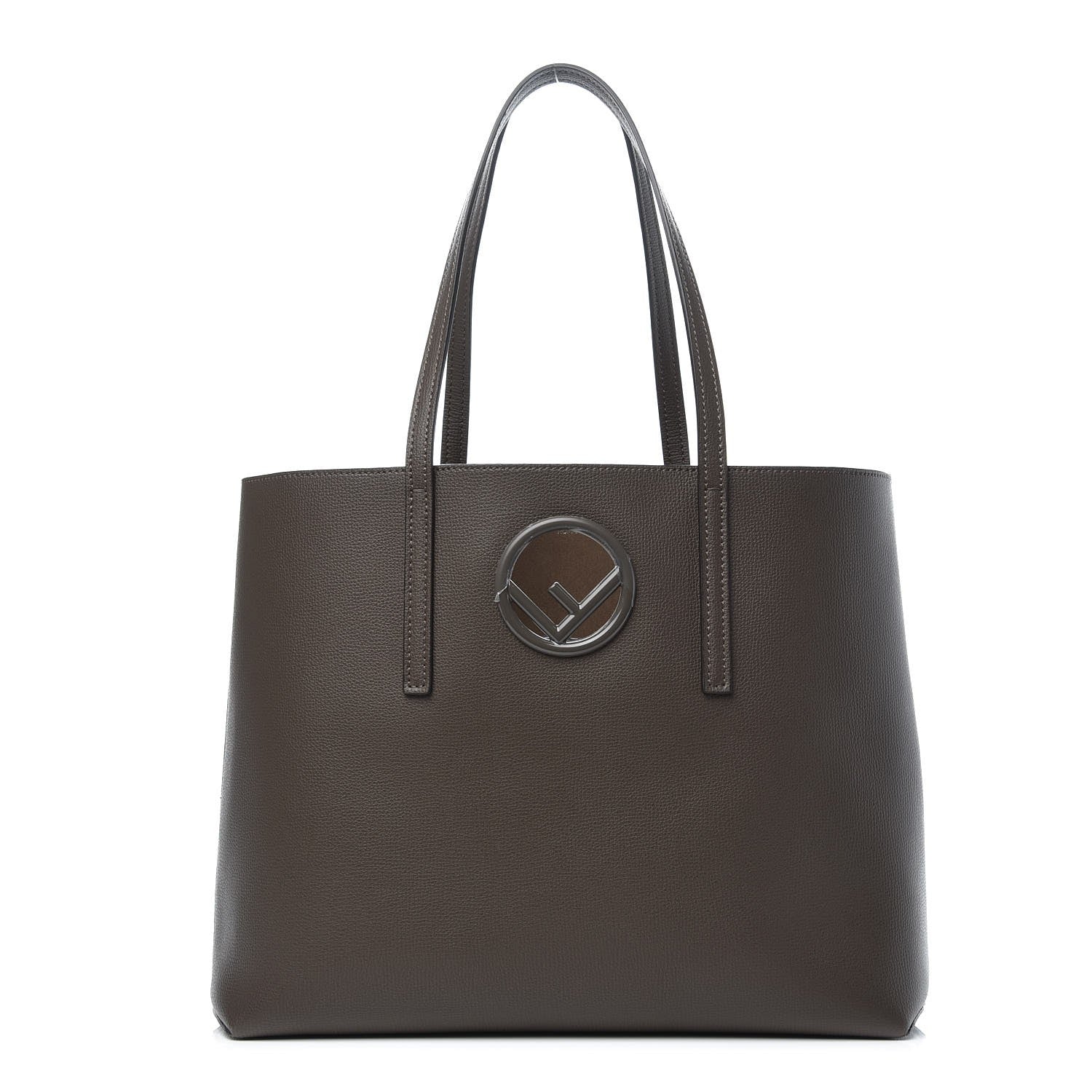 Fendi Vitello Vienna Enamel F is Fendi Shopping Tote Carbone Tobacco 1 of 9