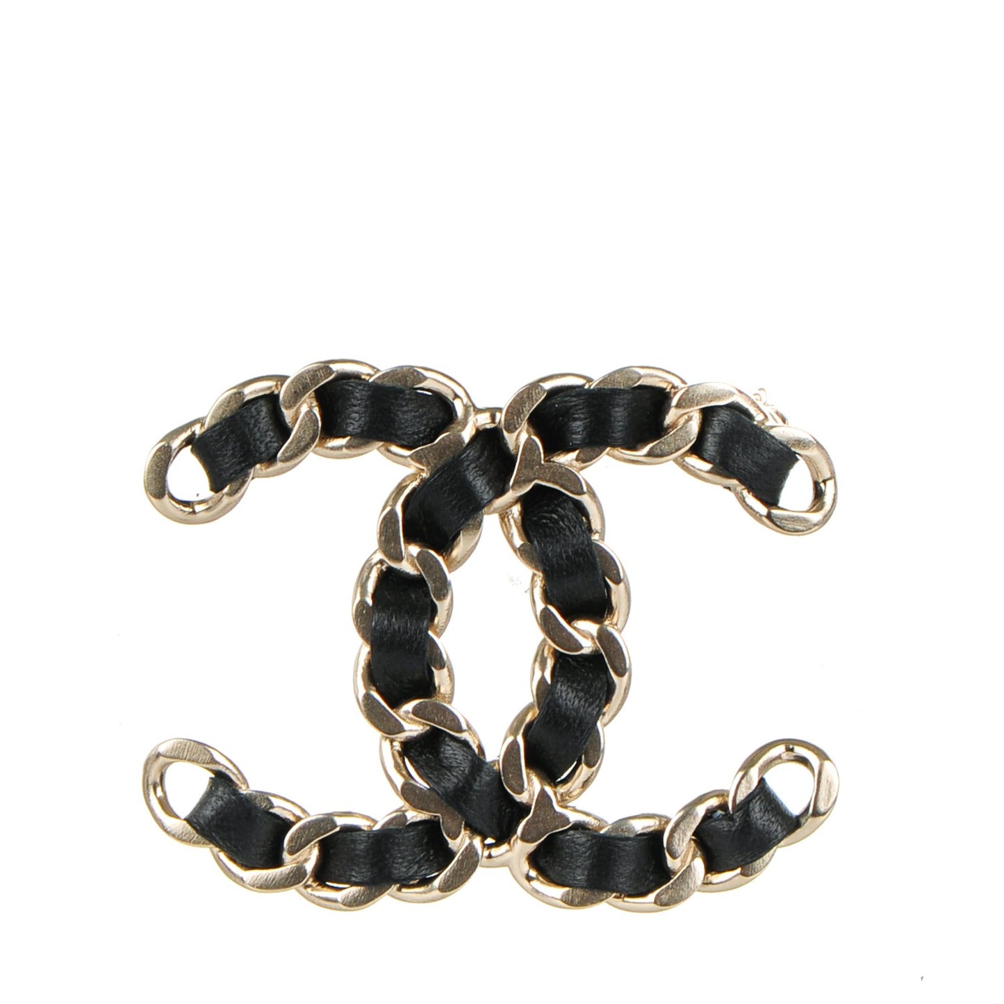Lambskin Chain CC Brooch Black Gold