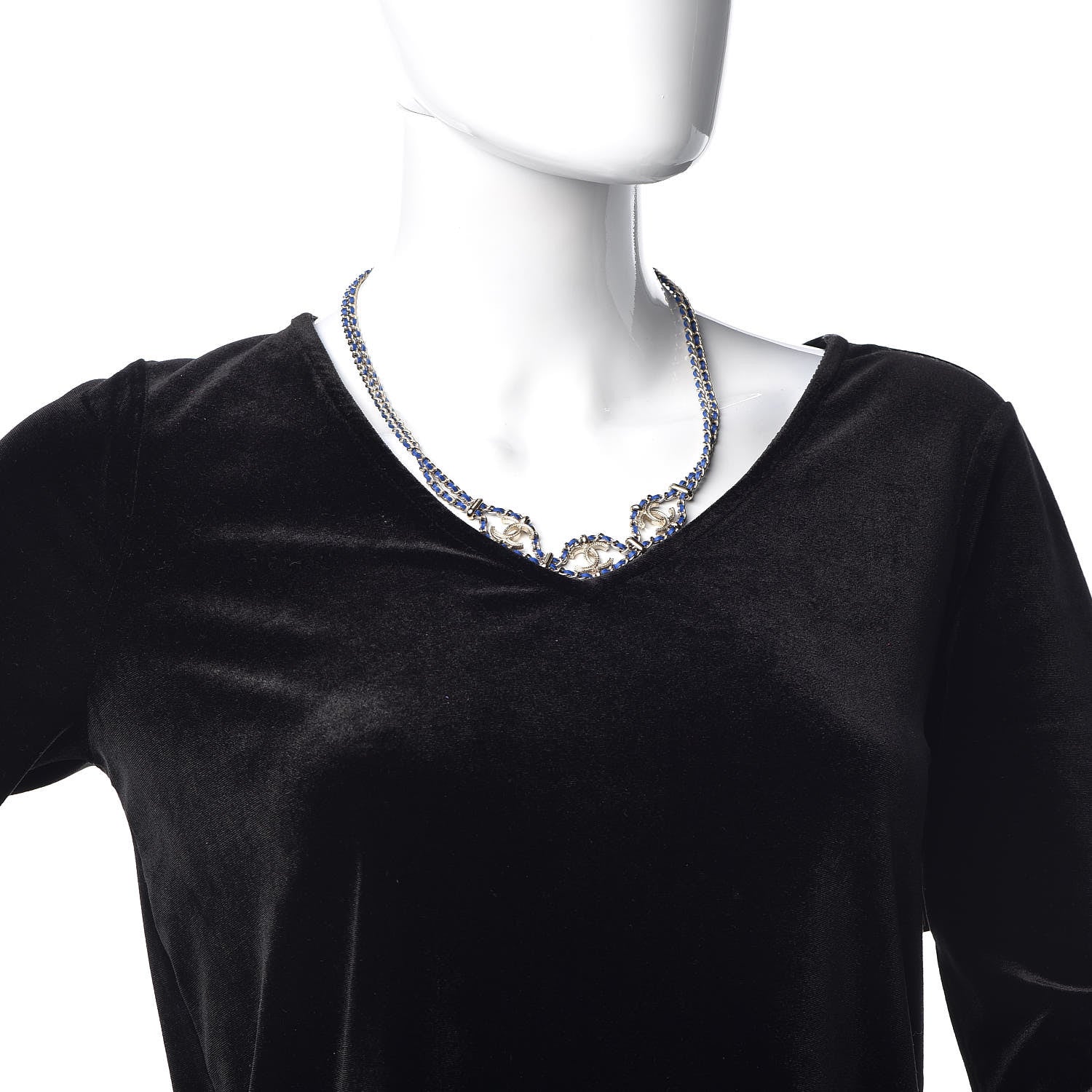 Chanel Metal Lambskin CC Chain Link Necklace Gold Blue 2 of 6