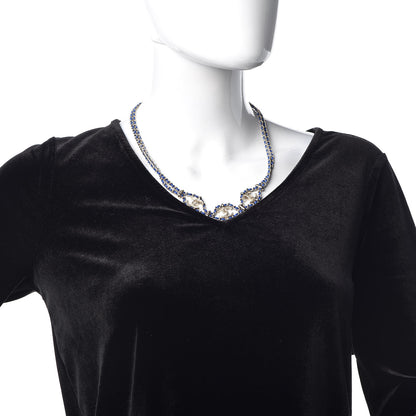 Chanel Metal Lambskin CC Chain Link Necklace Gold Blue 2 of 6