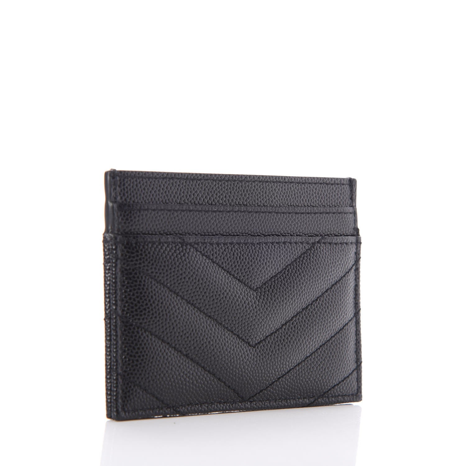 Saint Laurent Grain De Poudre Matelasse Chevron Monogram Credit Card Case Black 3 of 7