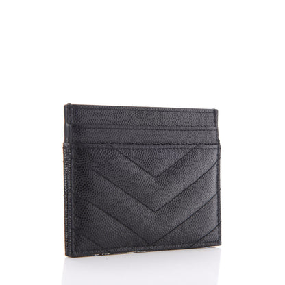 Saint Laurent Grain De Poudre Matelasse Chevron Monogram Credit Card Case Black 3 of 7