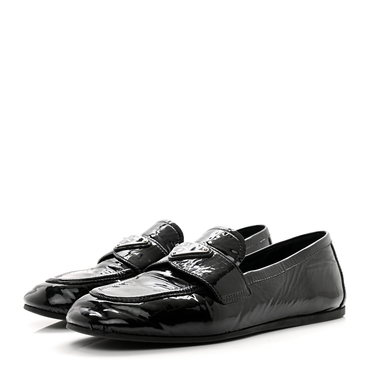 Prada Naplak Metal Triangle Logo Loafers 38 Black 3 of 9