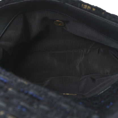 Chanel Tweed Quilted Large Chanel 19 Flap Black Navy Gold 5 of 10