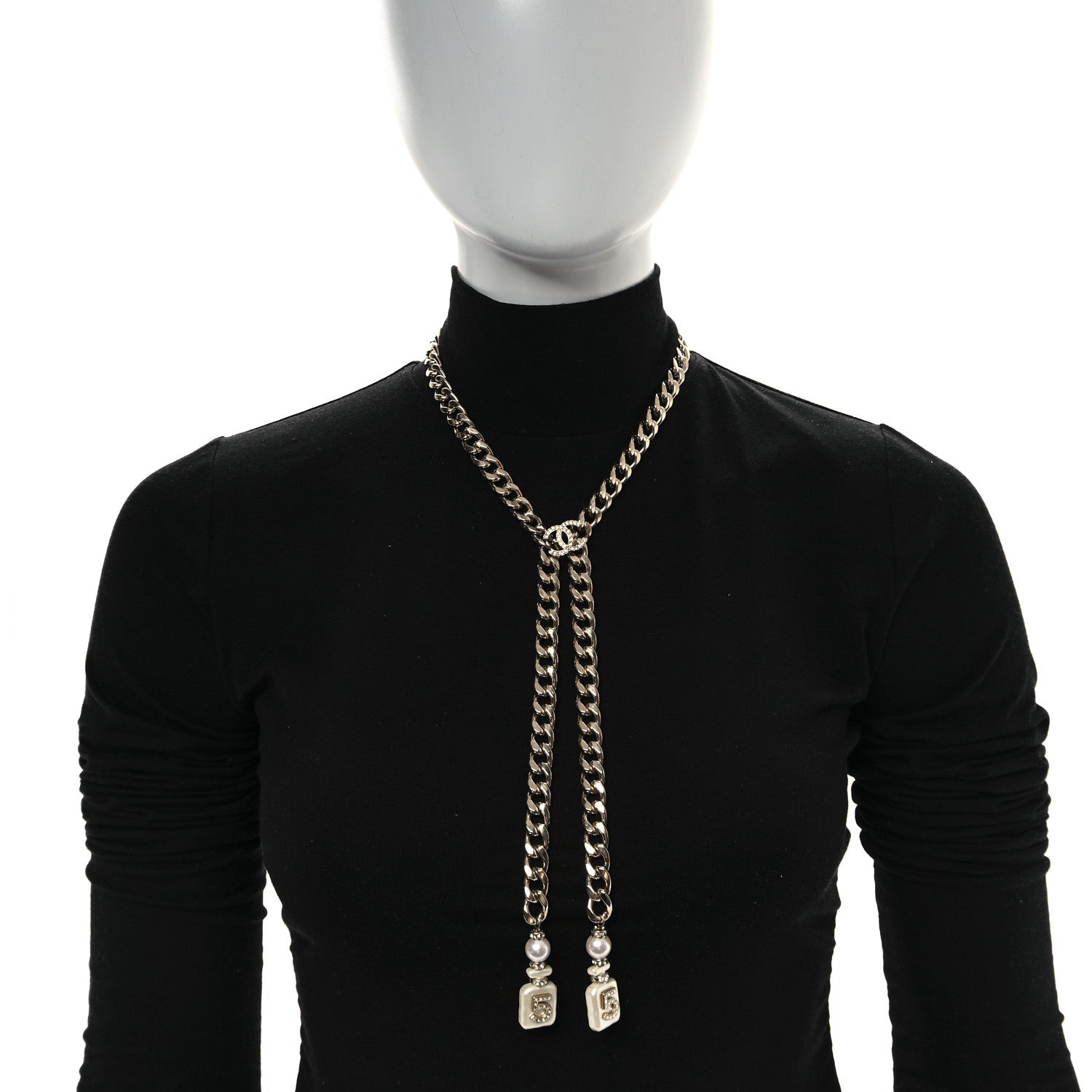 Chanel Pearl Resin Crystal CC No 5 Perfume Bottle Chain Gold 2 of 5