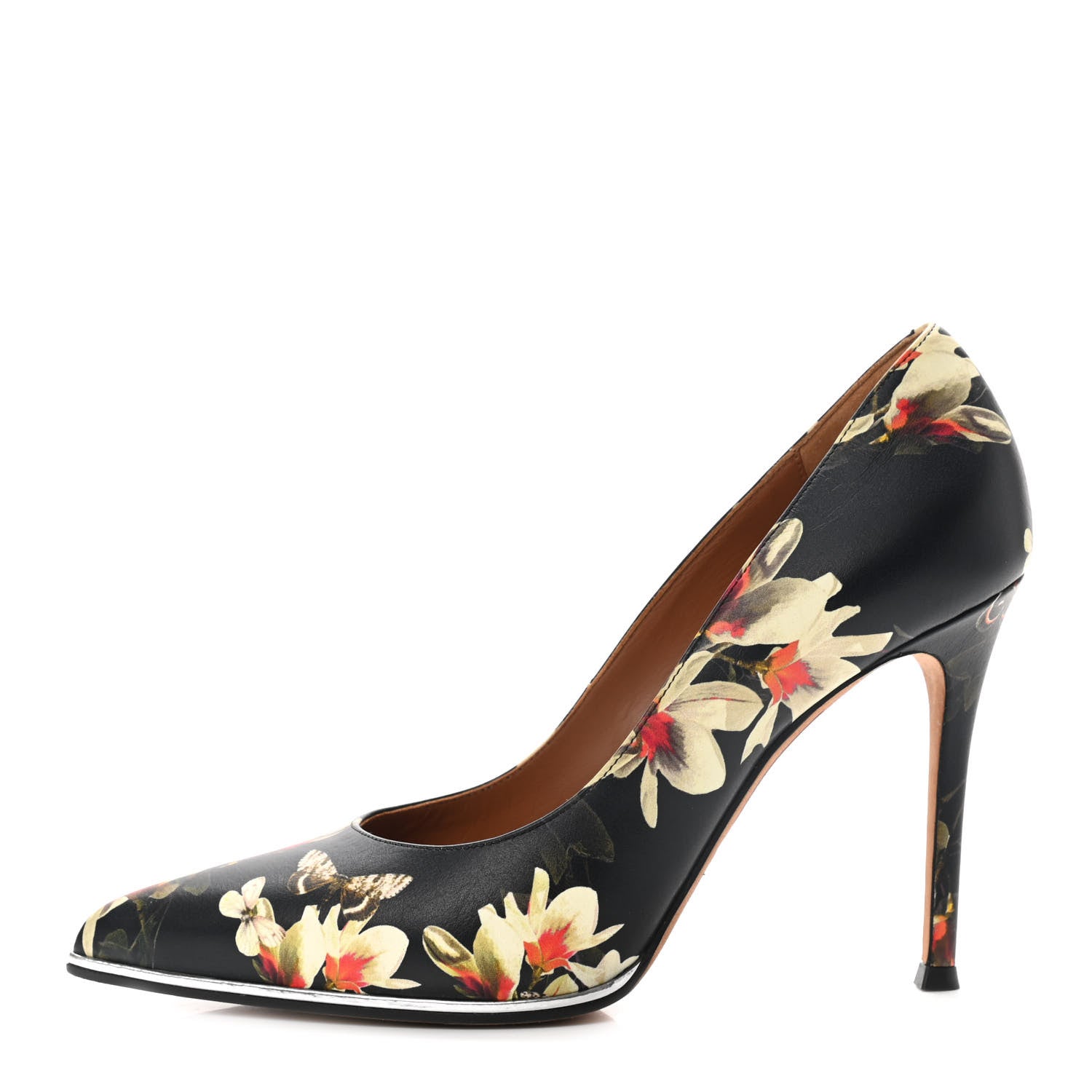 Givenchy Calfskin Floral Print Pointed Toe Pumps 37 Black Multicolor 1 of 9