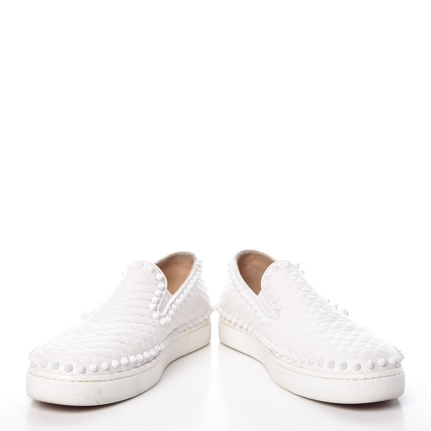 Nappa Scallop Embossed Spikes Roller Boat Flat 39 White