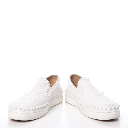 Christian Louboutin Nappa Scallop Embossed Spikes Roller Boat Flat 39 White 5 of 18