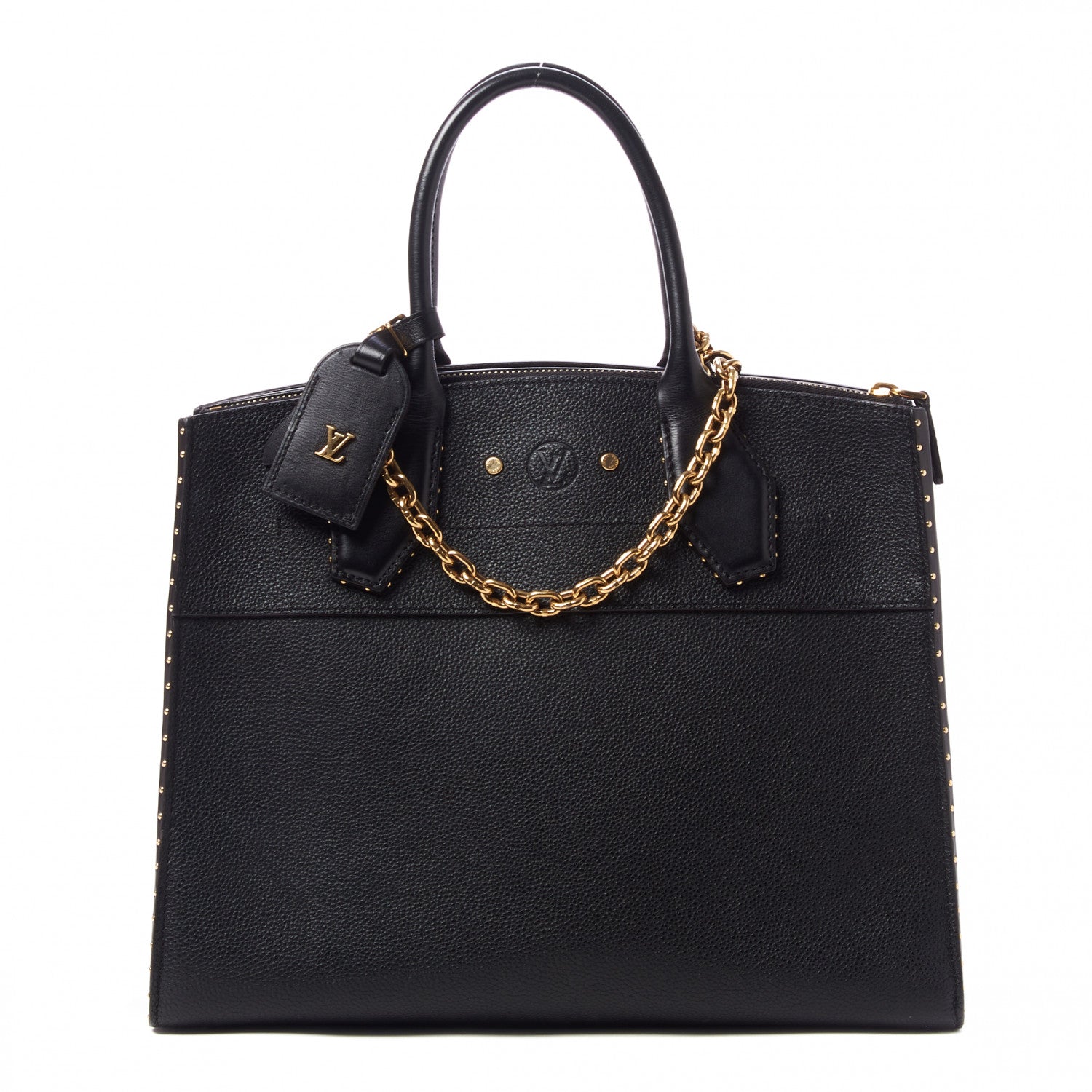 Louis Vuitton Calfskin Studded City Steamer MM Black 1 of 8