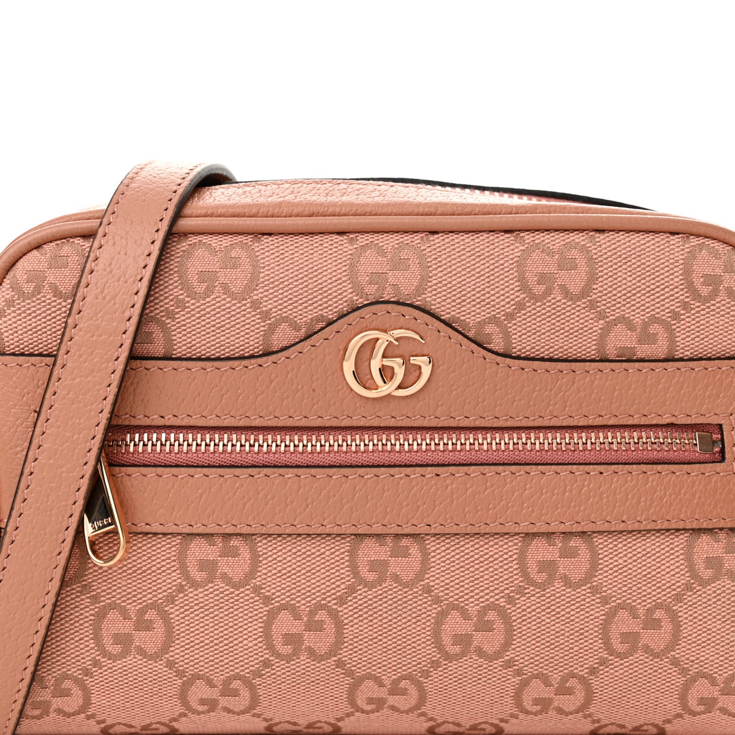 Monogram Textured Dollar Calfskin Mini Ophidia Shoulder Bag Cloche Rose Pink