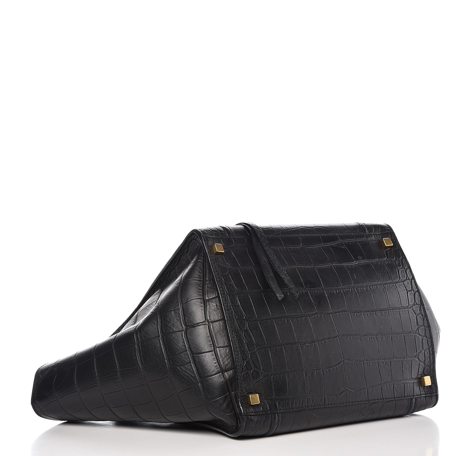 Celine Crocodile Embossed Calfskin Medium Phantom Luggage Black 4 of 11