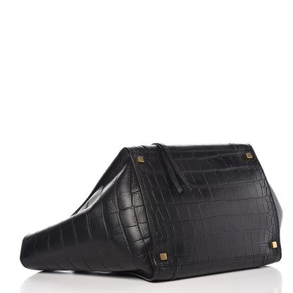 Celine Crocodile Embossed Calfskin Medium Phantom Luggage Black 4 of 11