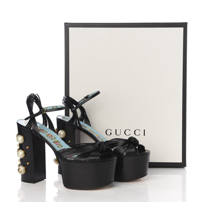 Gucci Malaga Kid Pearl Knot Platform Sandals 39 Black 10 of 10