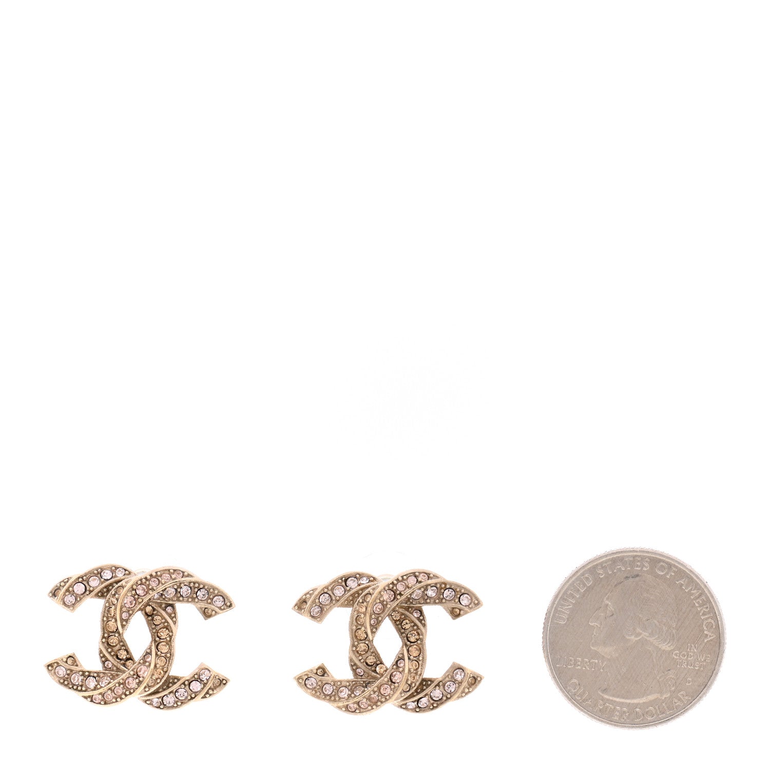 Chanel Crystal Twisted CC Earrings Light Gold Pale Pink 4 of 10