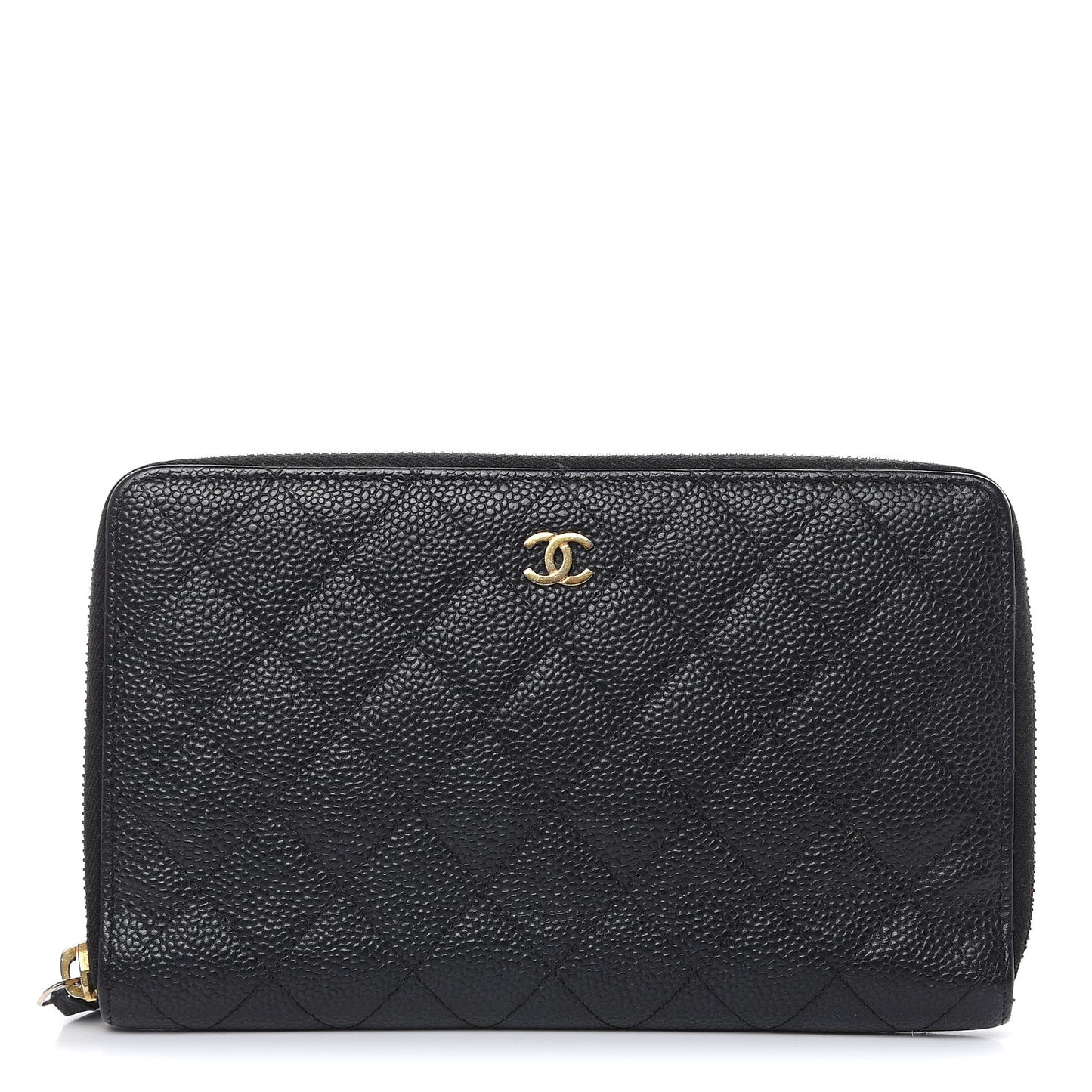 Caviar Quilted Large Zip Around Organizer Wallet Black