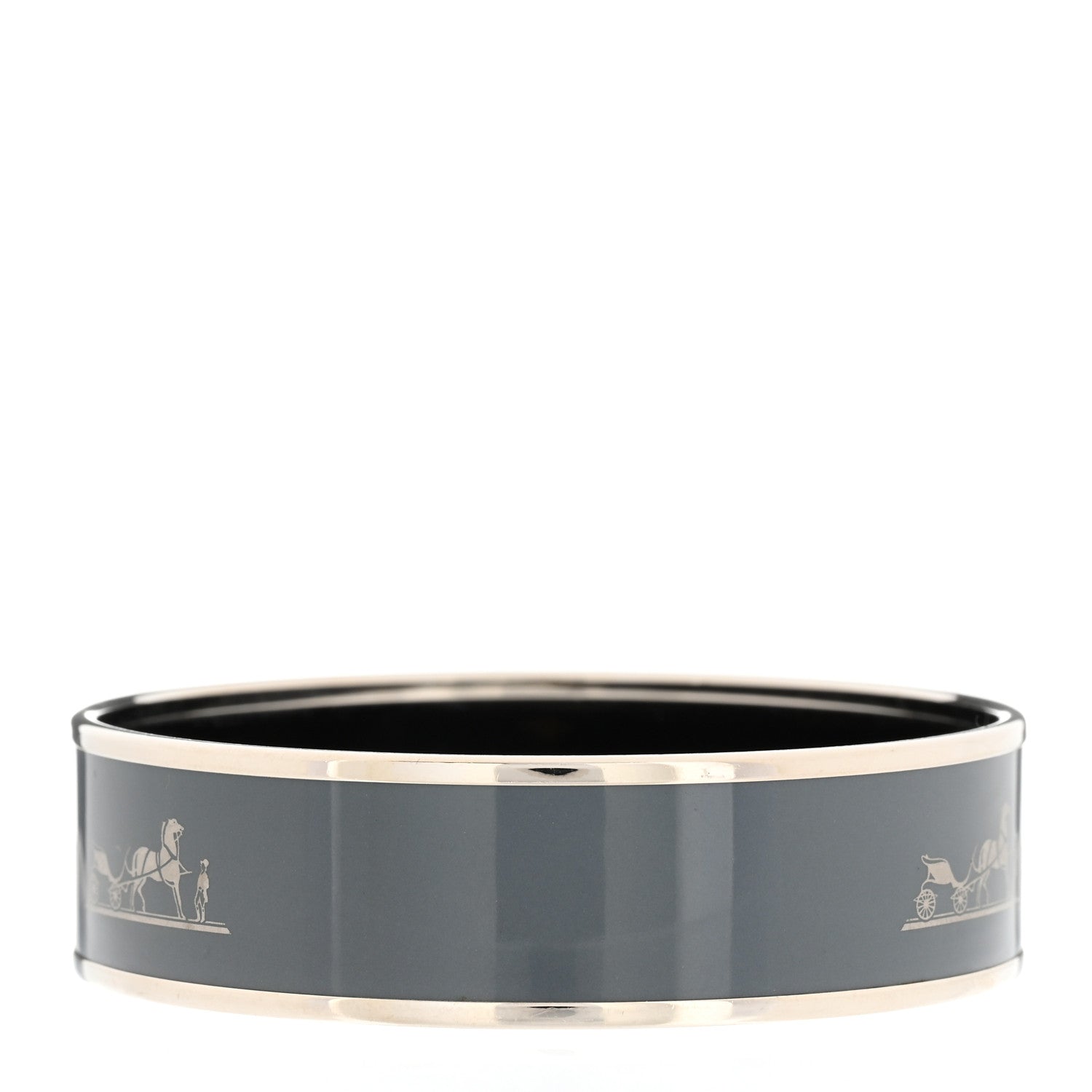 Hermes Enamel Printed Caleche Wide Bracelet 62 Gris Macadam 3 of 5
