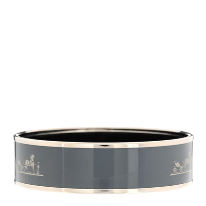 Hermes Enamel Printed Caleche Wide Bracelet 62 Gris Macadam 3 of 5