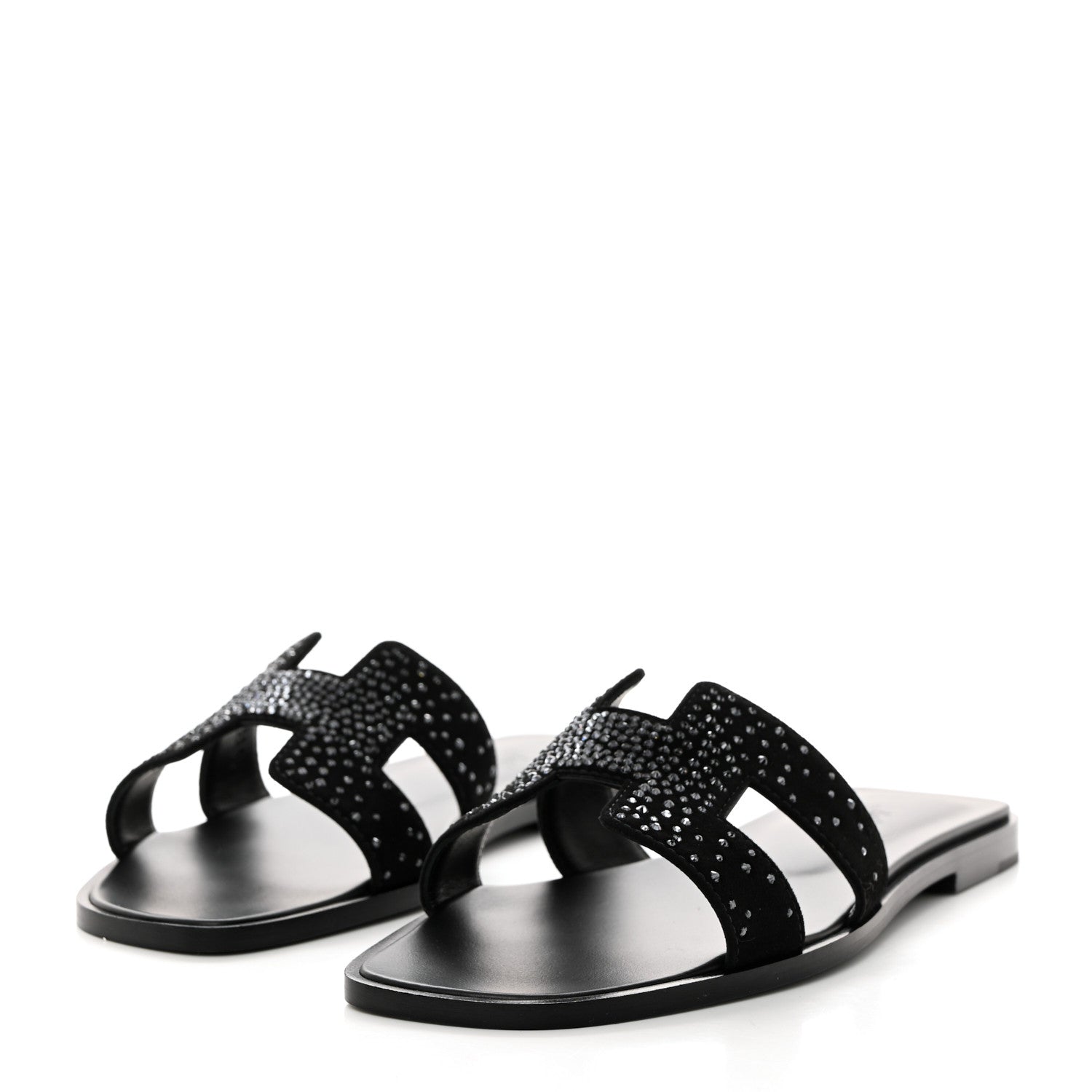 Hermes Suede Goatskin Studded Oran Sandals 37.5 Black 3 of 9