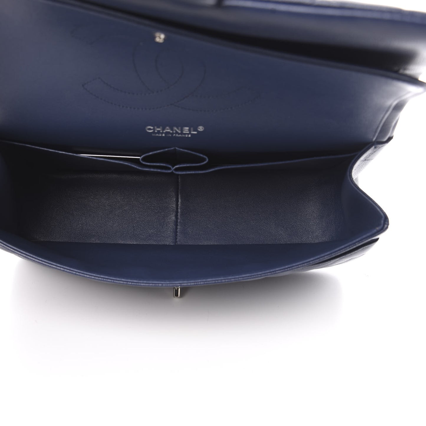 Caviar Quilted Jumbo Double Flap Navy Blue