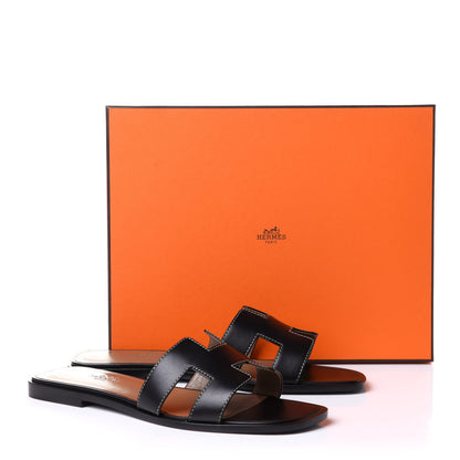Hermes Box Calfskin Oran Sandals 39 Black 21 of 22