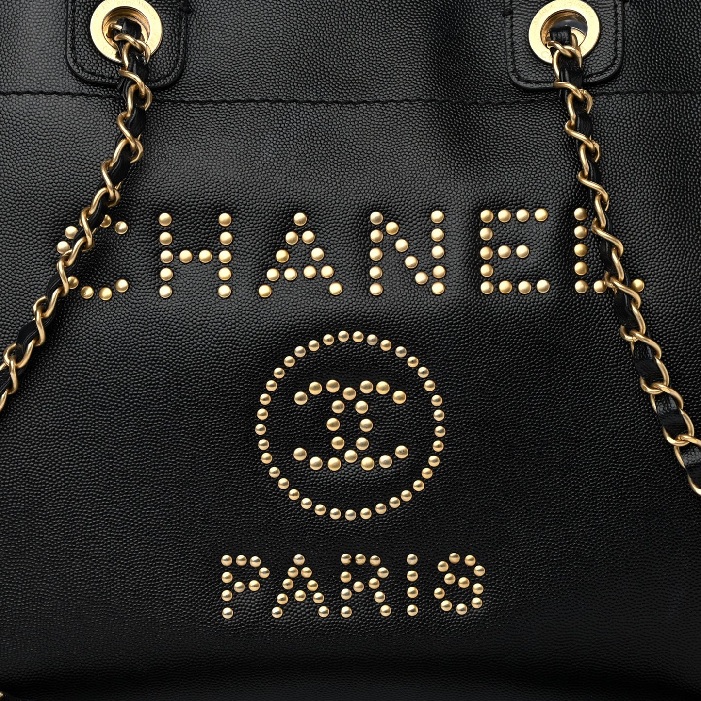 Caviar Medium Studded Deauville Tote Black