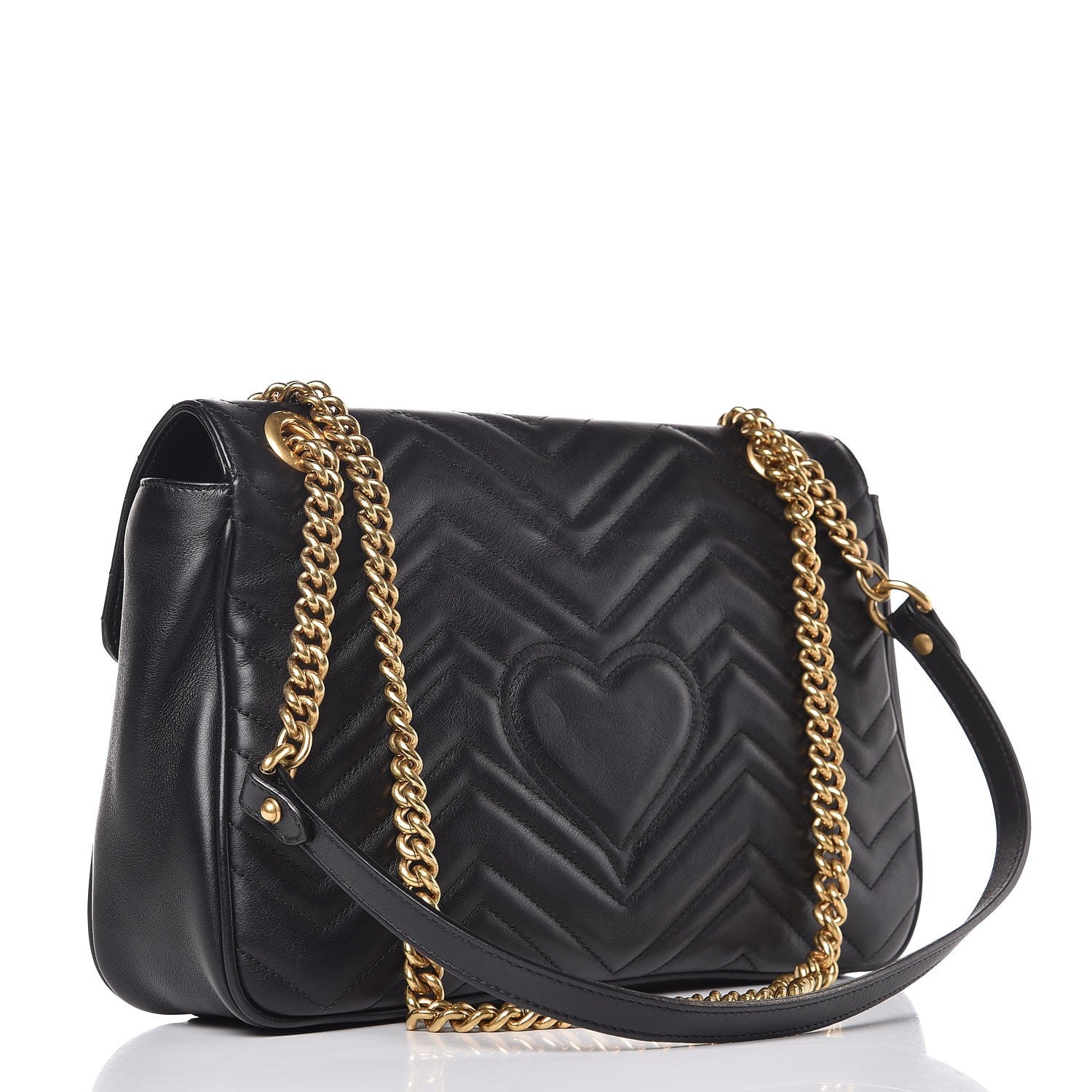 Gucci Calfskin Matelasse Medium GG Marmont Shoulder Bag Black 3 of 10
