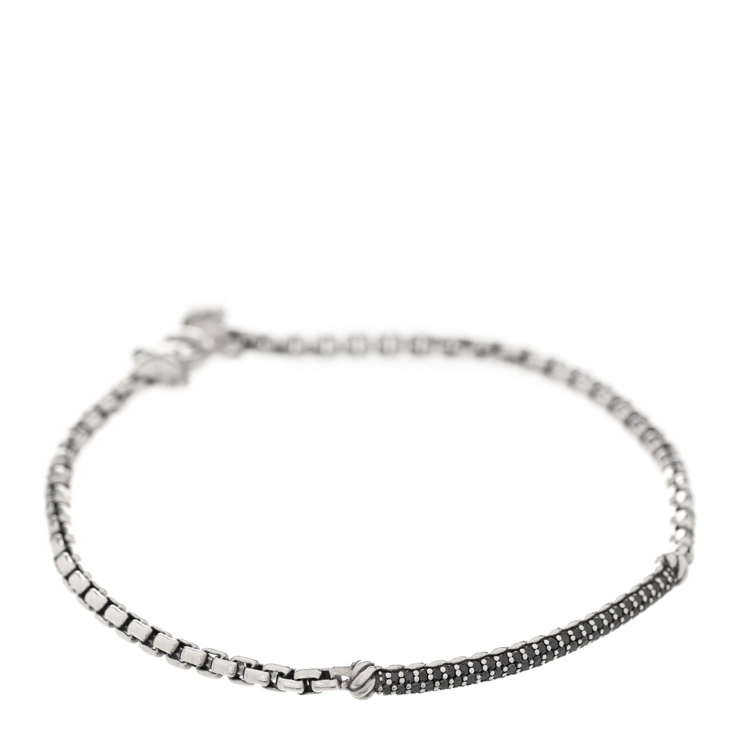 David Yurman Sterling Silver Black Diamond Petite Pave Metro Bar Bracelet 1 of 3
