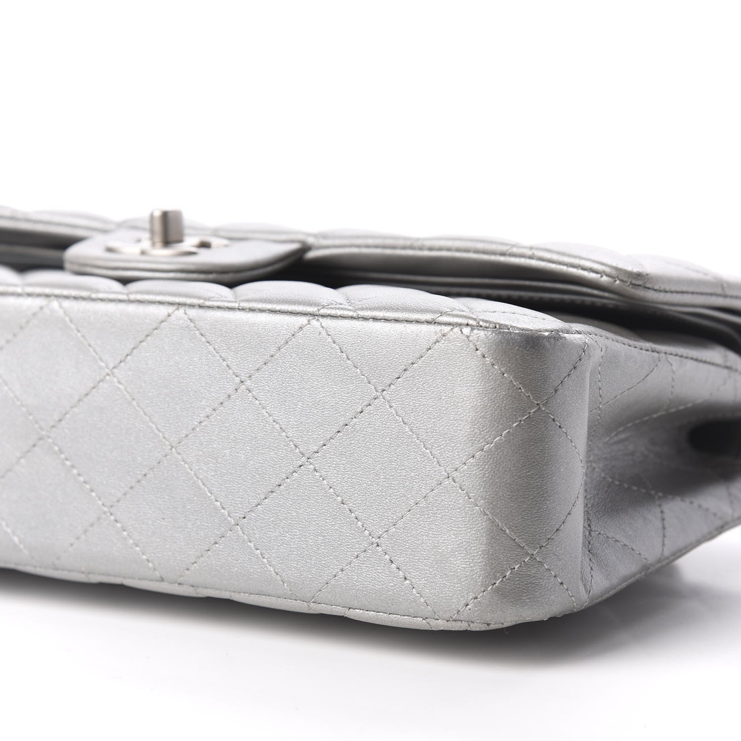 Chanel Metallic Lambskin Quilted Medium Double Flap Silver 7 of 9