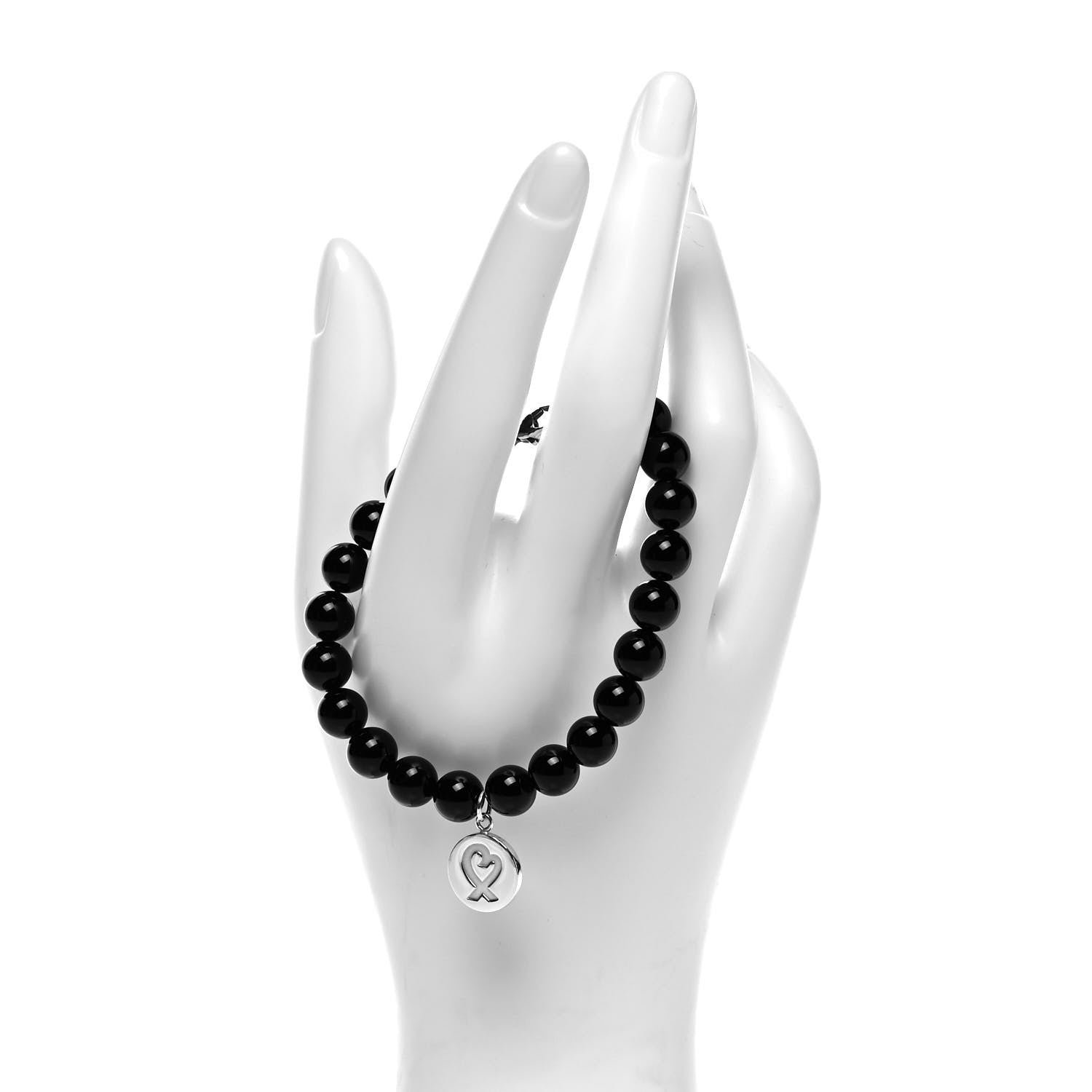 Tiffany Sterling Silver Black Onyx Bead Paloma Picasso Loving Heart Bracelet 2 of 4