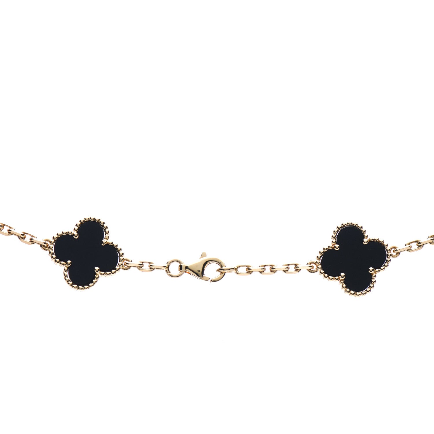 Van Cleef & Arpels 18K Yellow Gold Black Onyx 20 Motifs Vintage Alhambra Necklace 4 of 5