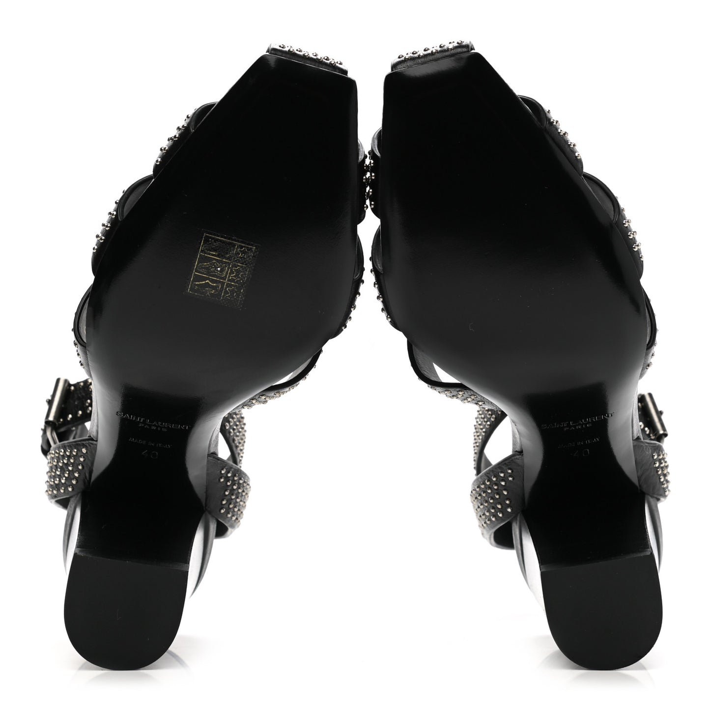 Calfskin Studded Oak 75 Sandals 40 Black