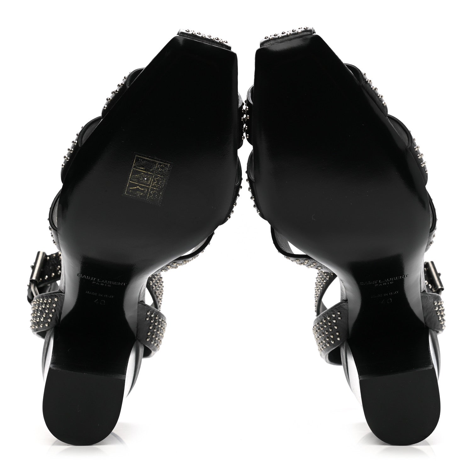 Saint Laurent Calfskin Studded Oak 75 Sandals 40 Black 5 of 9