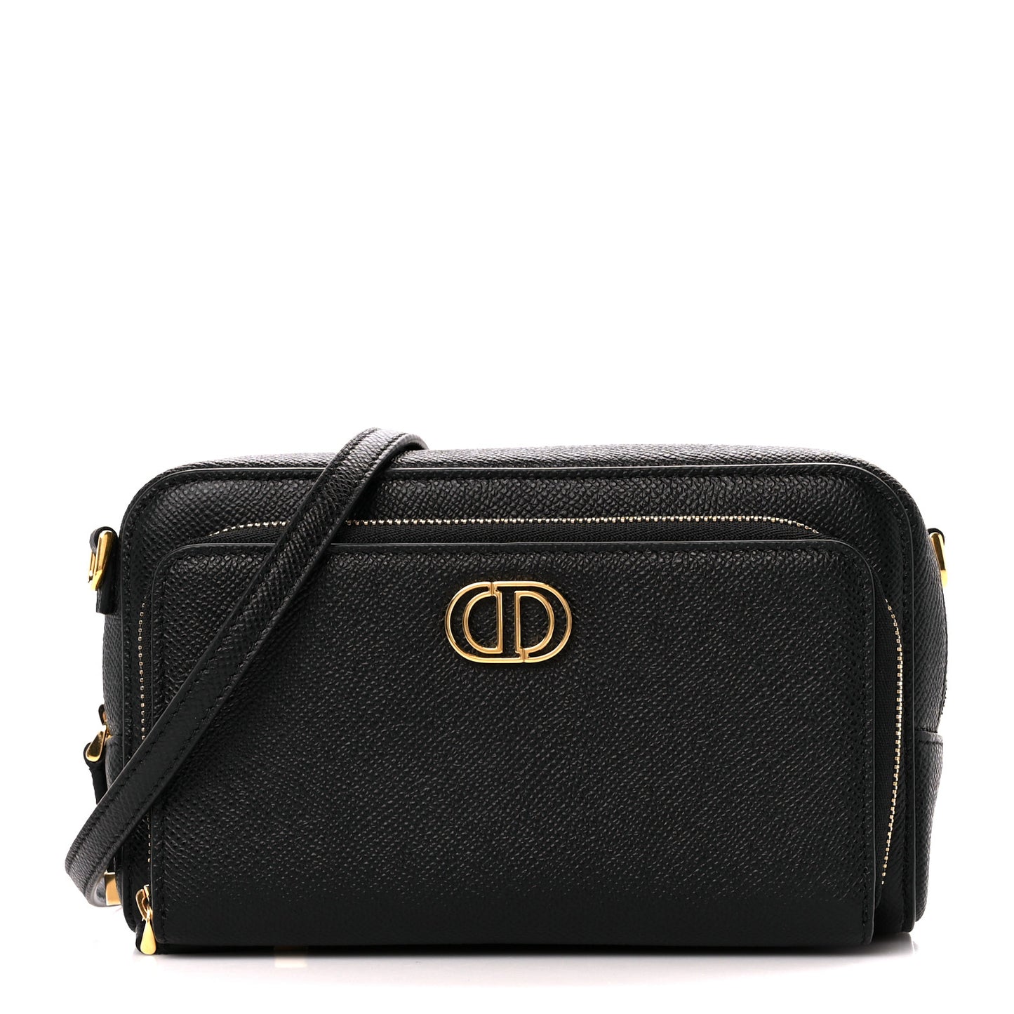 Grained Calfskin Caro Double Pouch Black