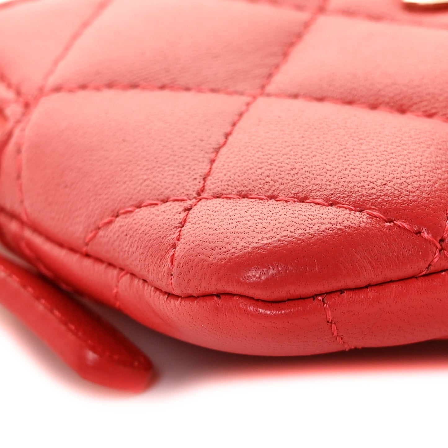 Lambskin Quilted Zip Card Holder Wallet Red
