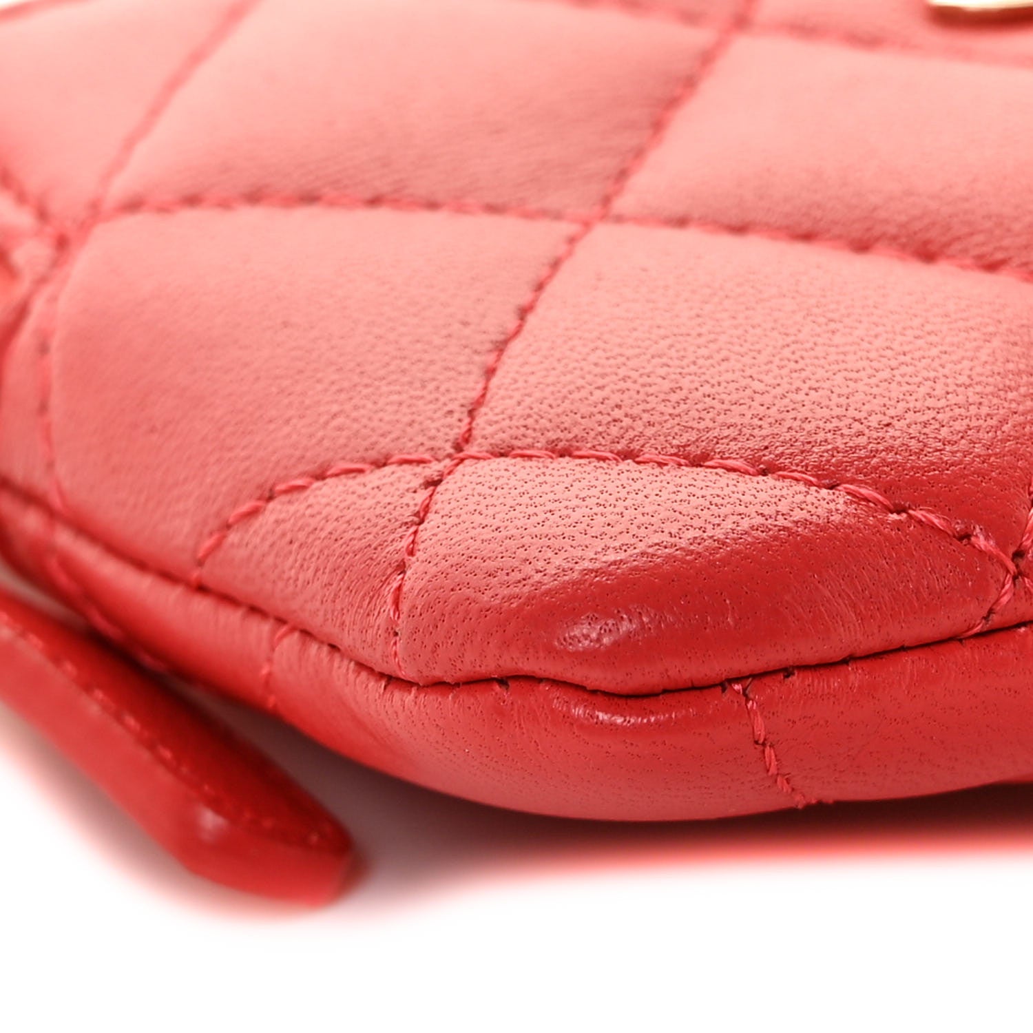 Chanel Lambskin Quilted Zip Card Holder Wallet Red 8 of 10