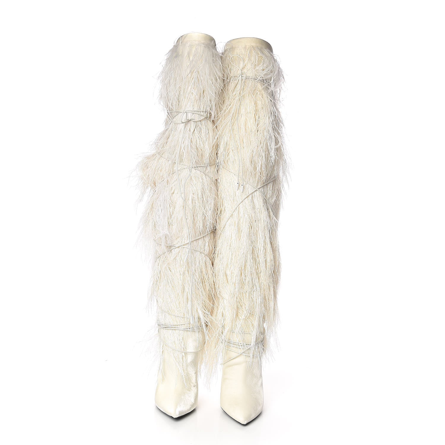 Saint Laurent Veluto Master Ostrich Yeti 110 Over The Knee Boots 38 Blanc Optique 4 of 8