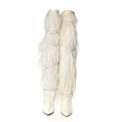 Saint Laurent Veluto Master Ostrich Yeti 110 Over The Knee Boots 38 Blanc Optique 4 of 8