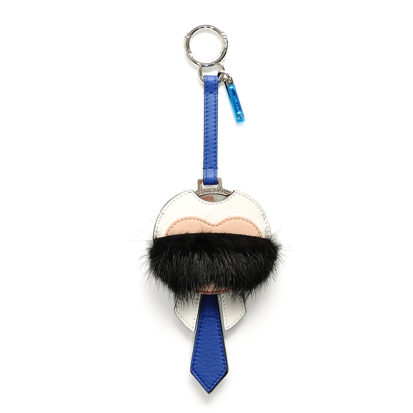 Mink Fur Karlito Mirror Bag Charm Blue