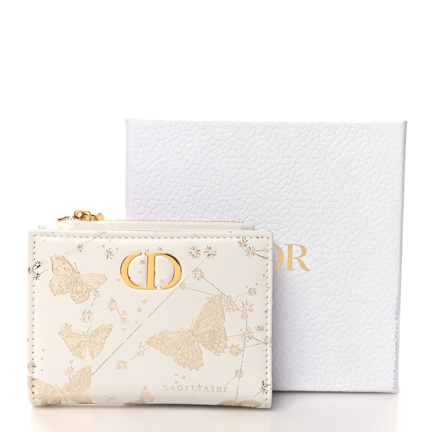 Christian Dior Calfskin Zodiac Print Caro Medium Wallet White Multicolor 9 of 9