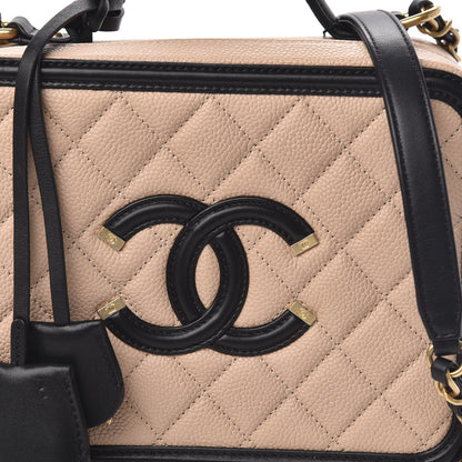 Chanel Caviar Quilted Medium CC Filigree Vanity Case Beige Black 10 of 11